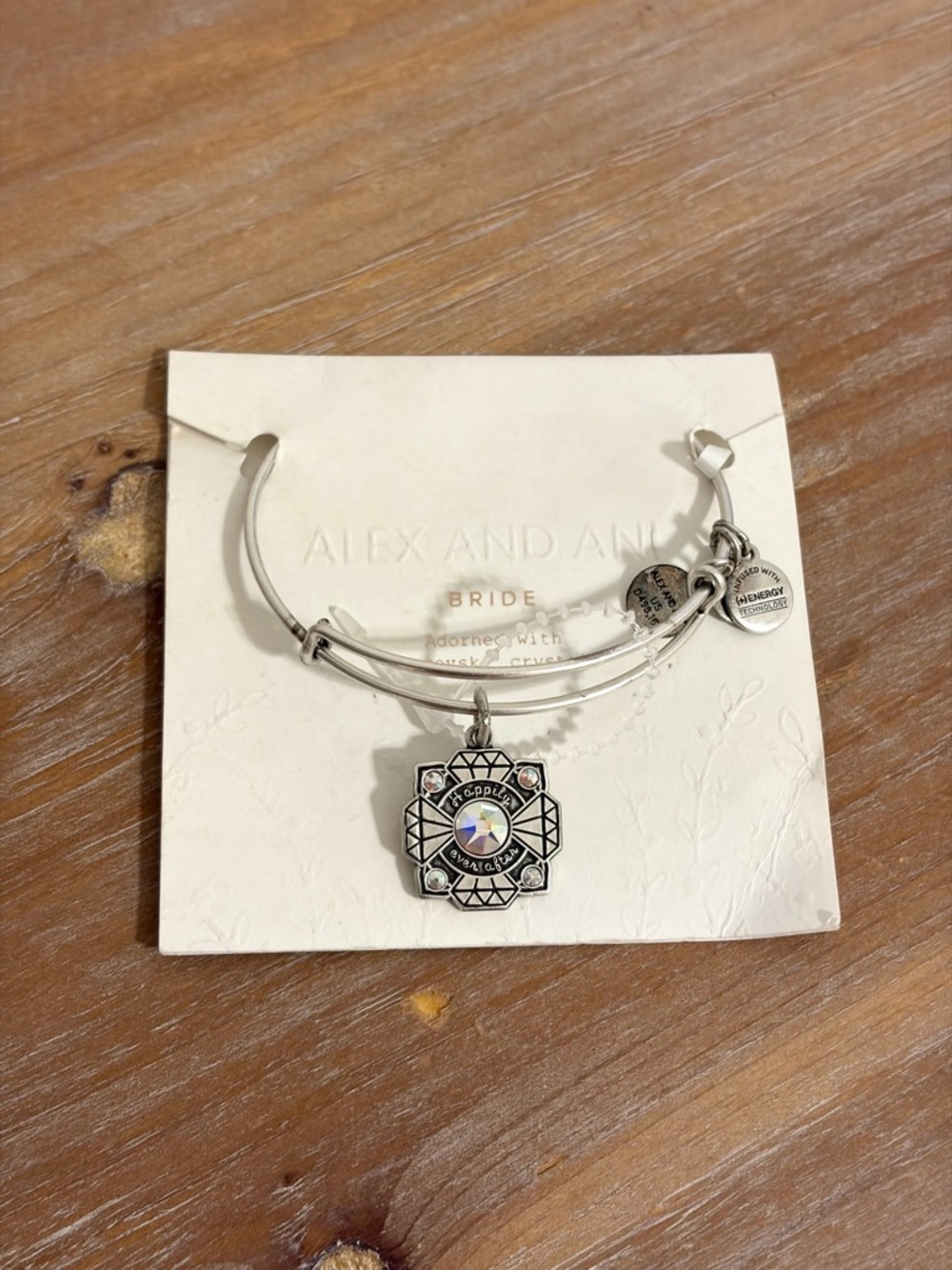 Alex and Ani Silver Floral Bride Charm Bangle Bracelet w Swarovski Crystals NWT